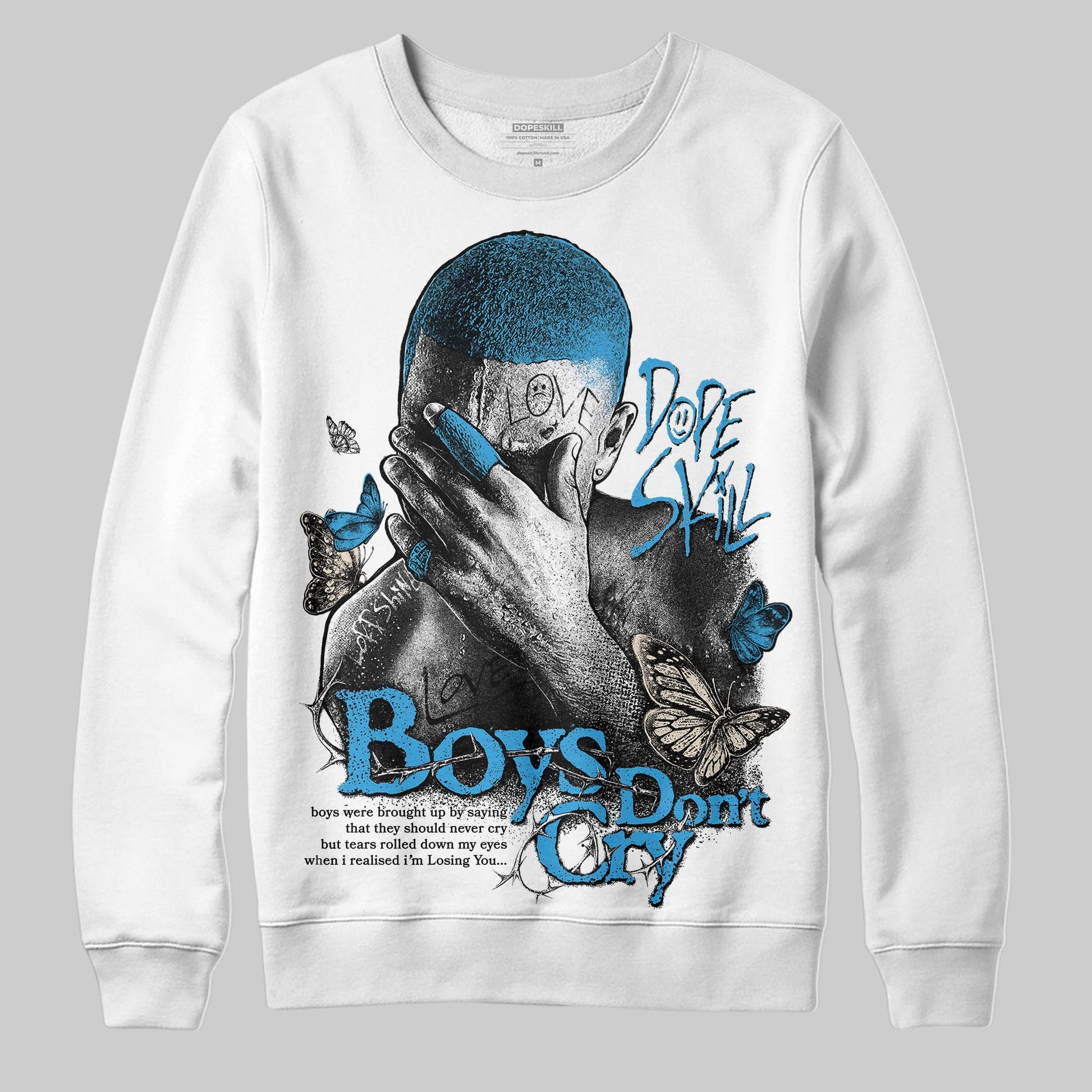 Jordan 1 High OG “UNC” Reimagined DopeSkill Sweatshirt Boys Don't Cry Graphic Streetwear - White