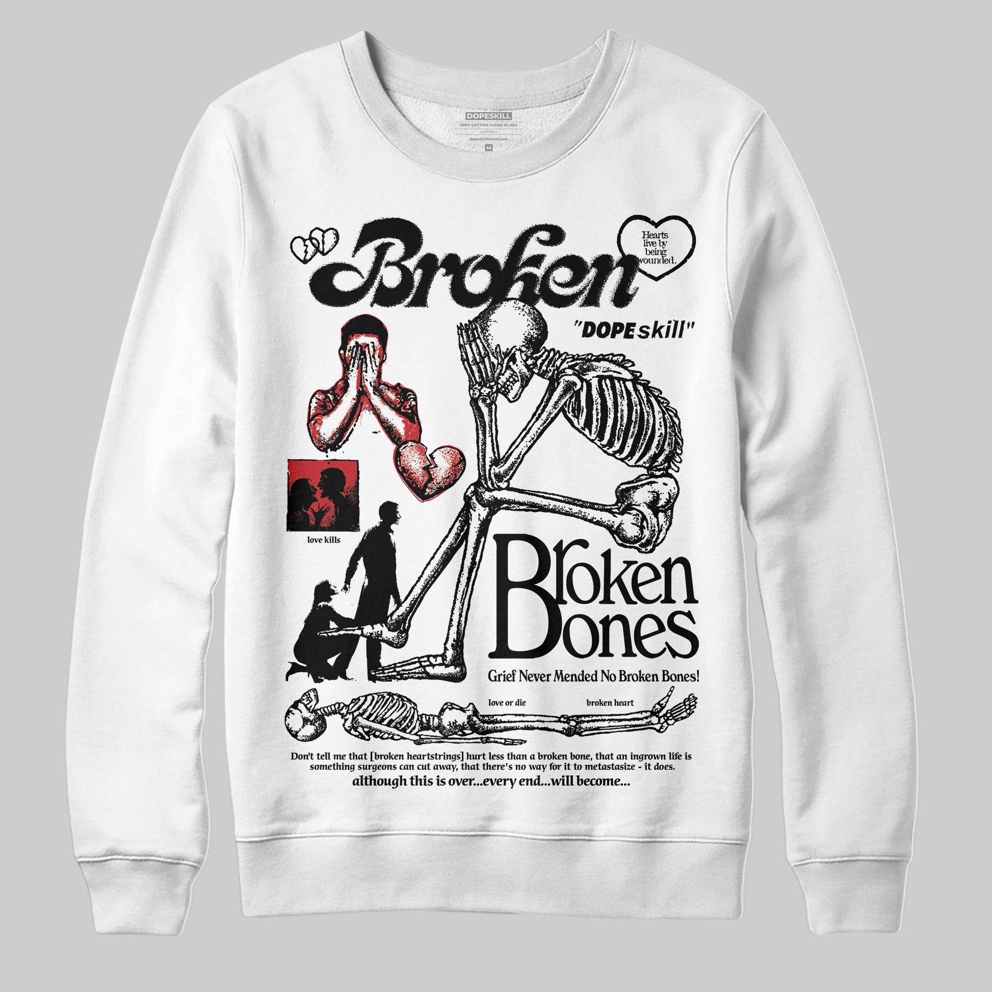 Jordan 11 “Bred Velvet” DopeSkill Sweatshirt Broken Bones Graphic Streetwear - White