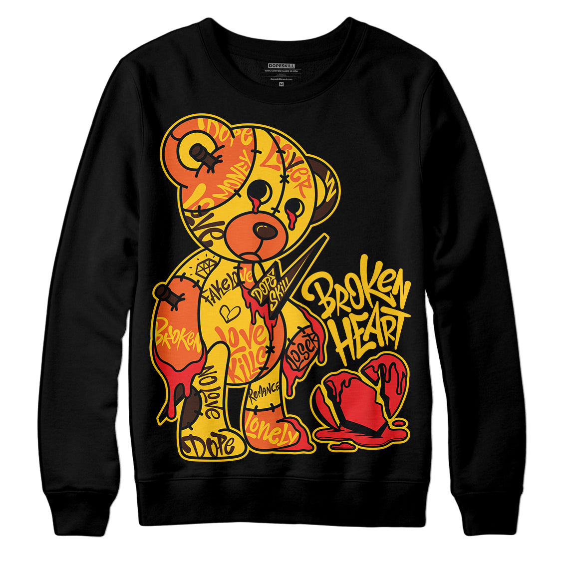 Yellow Sneakers DopeSkill Sweatshirt Broken Heart Graphic Streetwear - Black