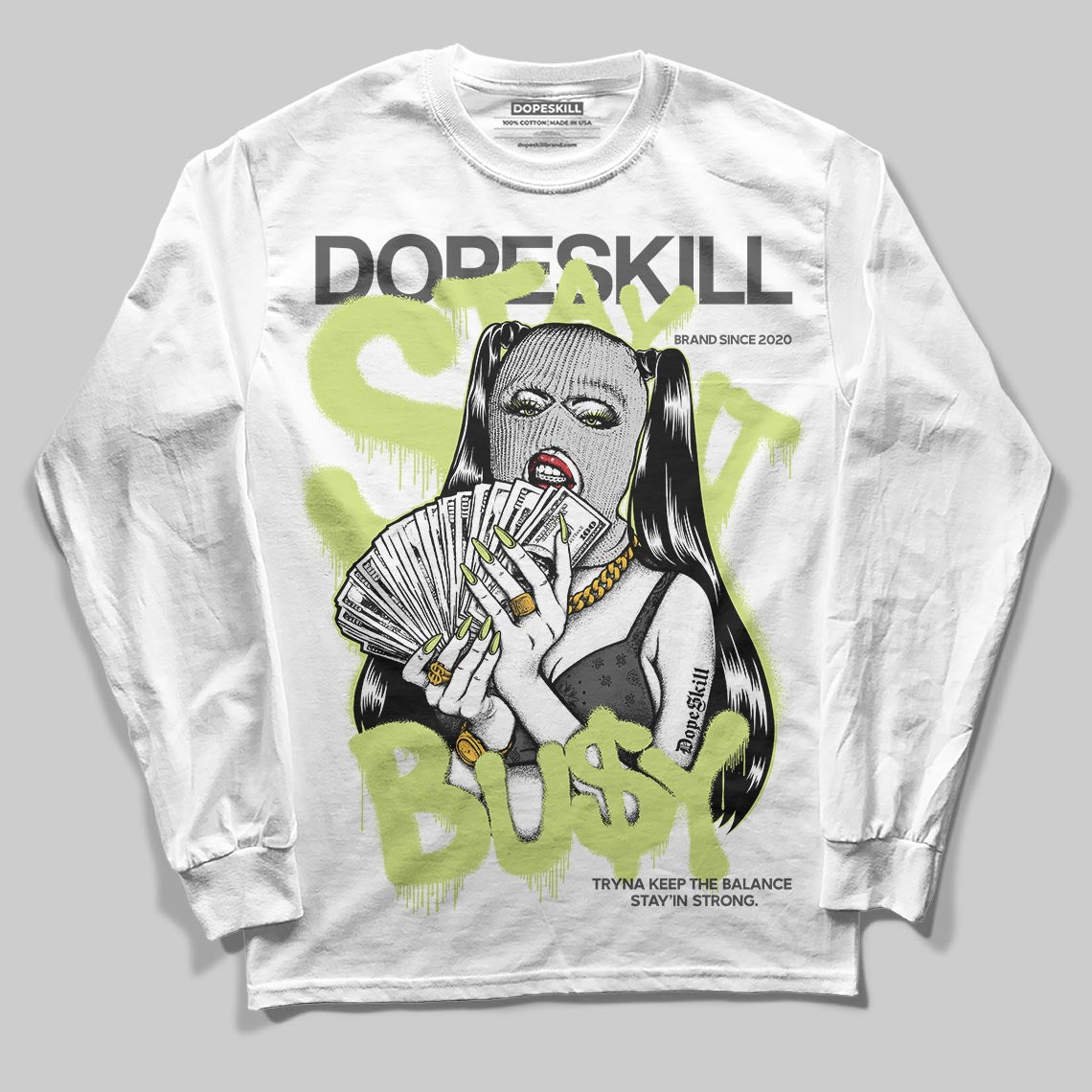 Jordan 4 GS “Light Lemon Twist” DopeSkill Long Sleeve T-Shirt Stay It Busy Graphic Streetwear - White