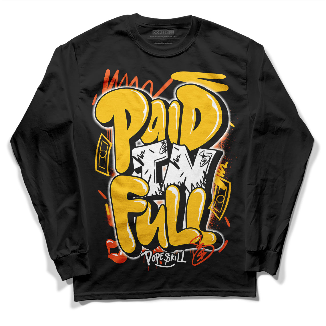 Yellow Sneakers DopeSkill Long Sleeve T-Shirt New Paid In Full Graphic Streetwear - Black