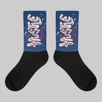 White and Midnight Navy 6s DopeSkill Sublimated Socks Hustle Graphic