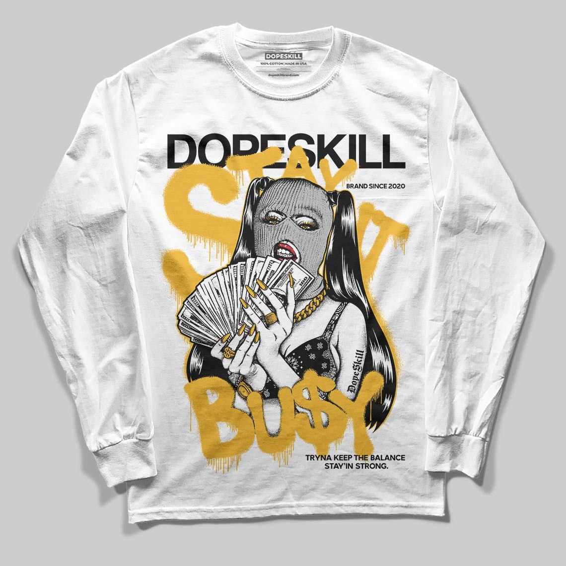 Jordan 5 'Tokyo' DopeSkill Long Sleeve T-Shirt Stay It Busy Graphic Streetwear - White