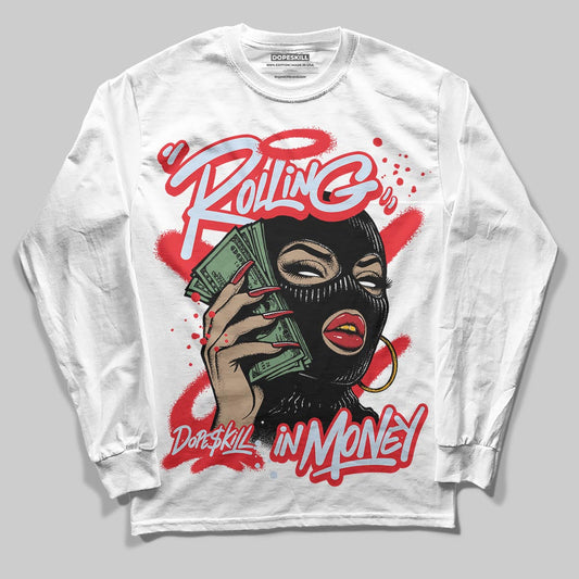 Jordan 11 Retro Cherry DopeSkill Long Sleeve T-Shirt Rolling in Money Graphic Streetwear - White