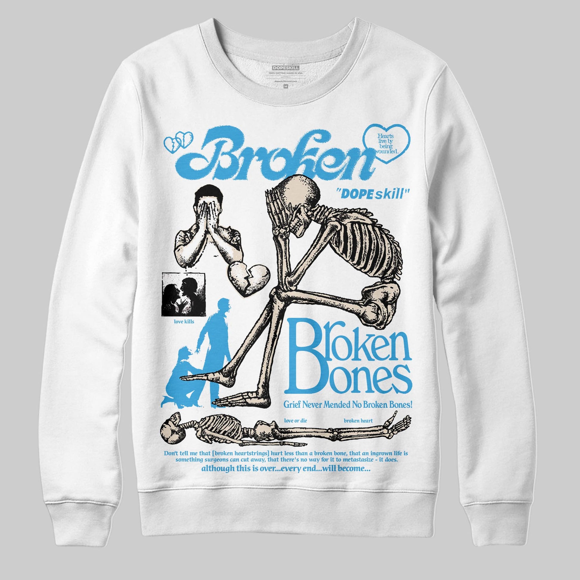 Jordan 1 High OG “UNC” Reimagined DopeSkill Sweatshirt Broken Bones Graphic Streetwear - White