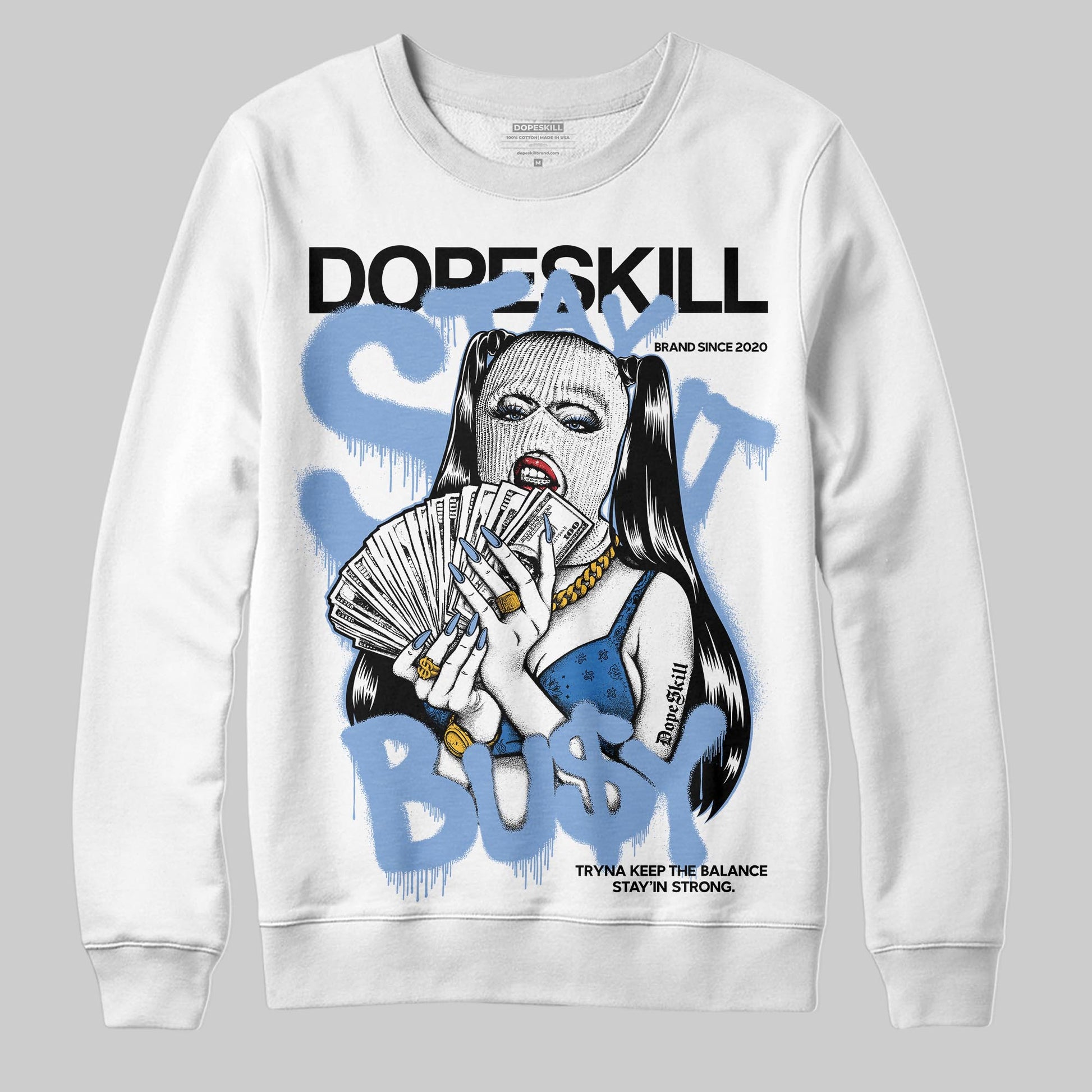 Jordan 4 WMNS 'Forget Me Not' DopeSkill Sweatshirt Stay It Busy Graphic Streetwear - White