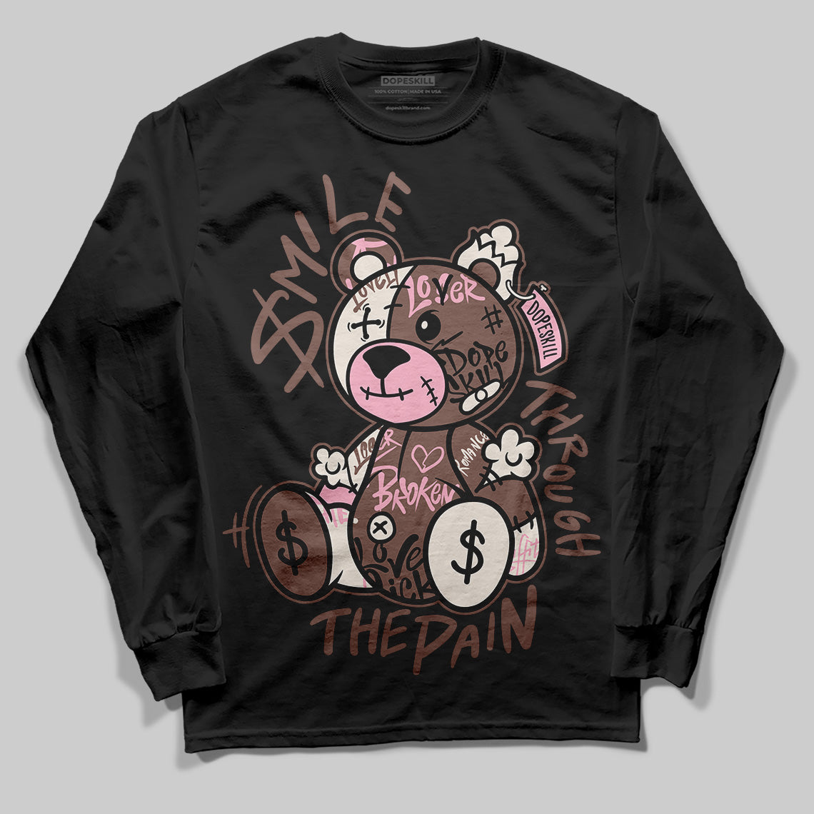 Adidas Campus 00s Dust Cargo Clear ‘Pink’ DopeSkill Long Sleeve T-Shirt Smile Through The Pain Graphic Streetwear - Black