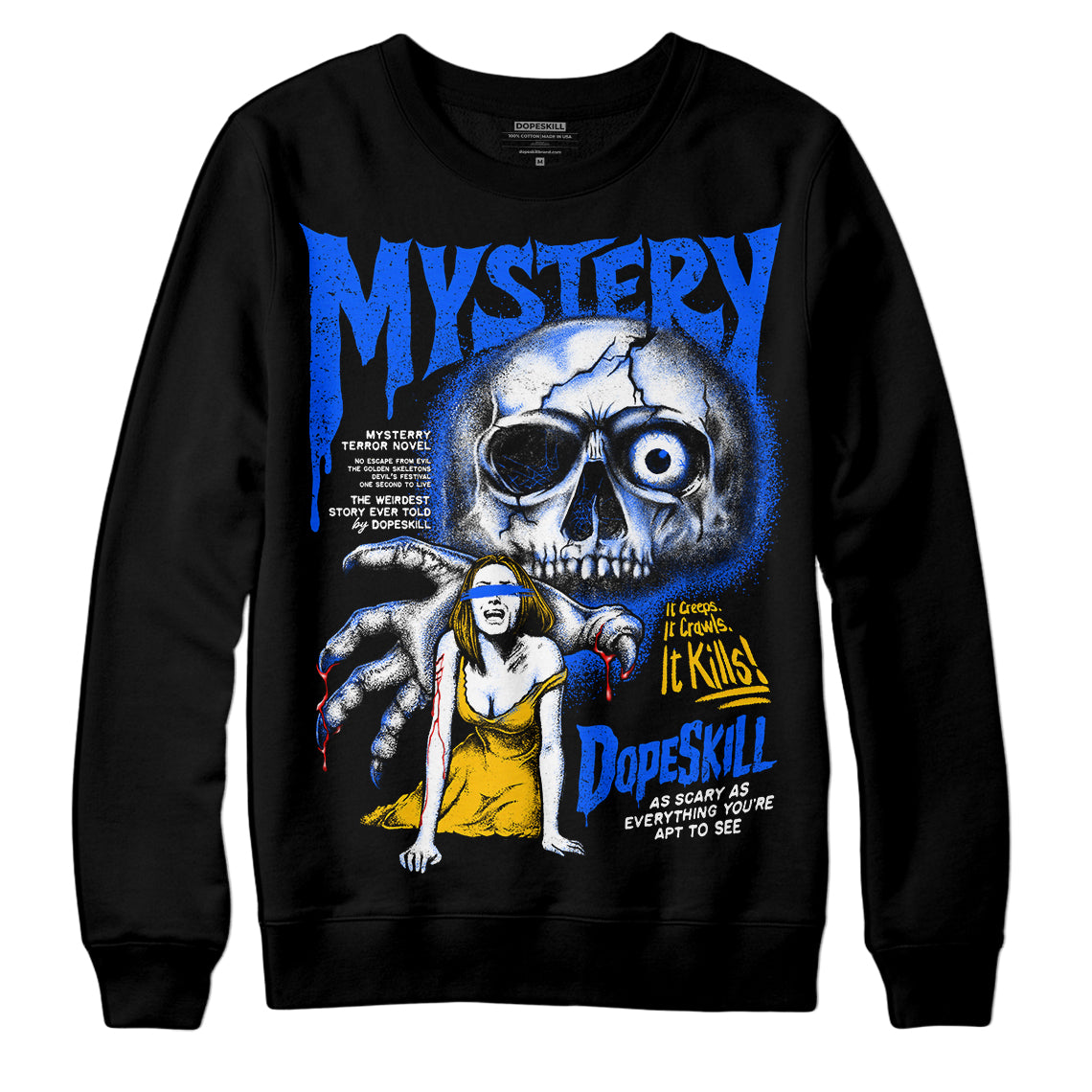 Royal Blue Sneakers DopeSkill Sweatshirt Mystery Ghostly Grasp Graphic Streetwear - Black