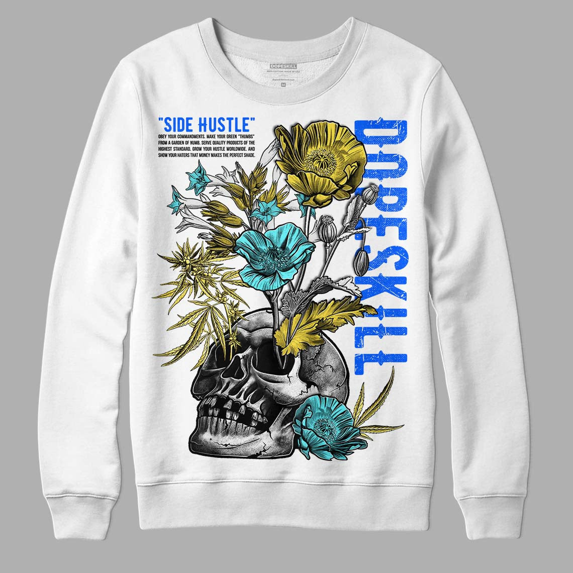 Jordan 5 Aqua DopeSkill Sweatshirt Side Hustle Graphic Streetwear - White 