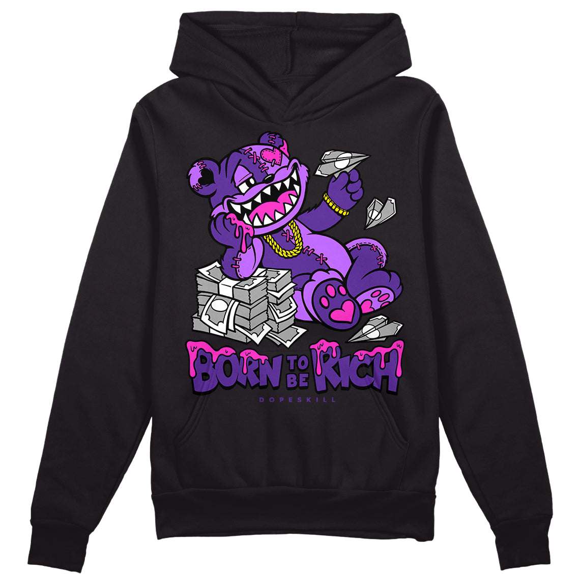 PURPLE Sneakers DopeSkill Hoodie Sweatshirt Born To Be Rich Graphic Streetwear - Black