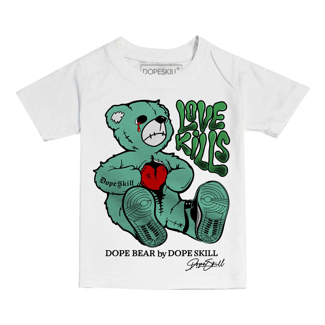 Jordan 1 High OG Green Glow DopeSkill Toddler Kids T-shirt Love Kills Graphic Streetwear - White