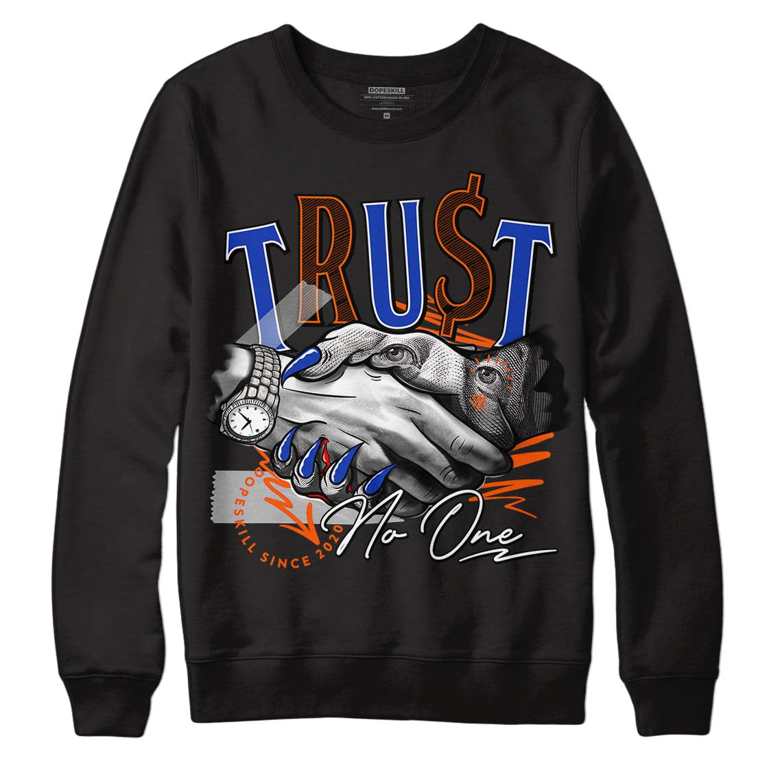 Dunk Low Futura Orange Blaze DopeSkill Sweatshirt Trust No One Graphic Streetwear - Black