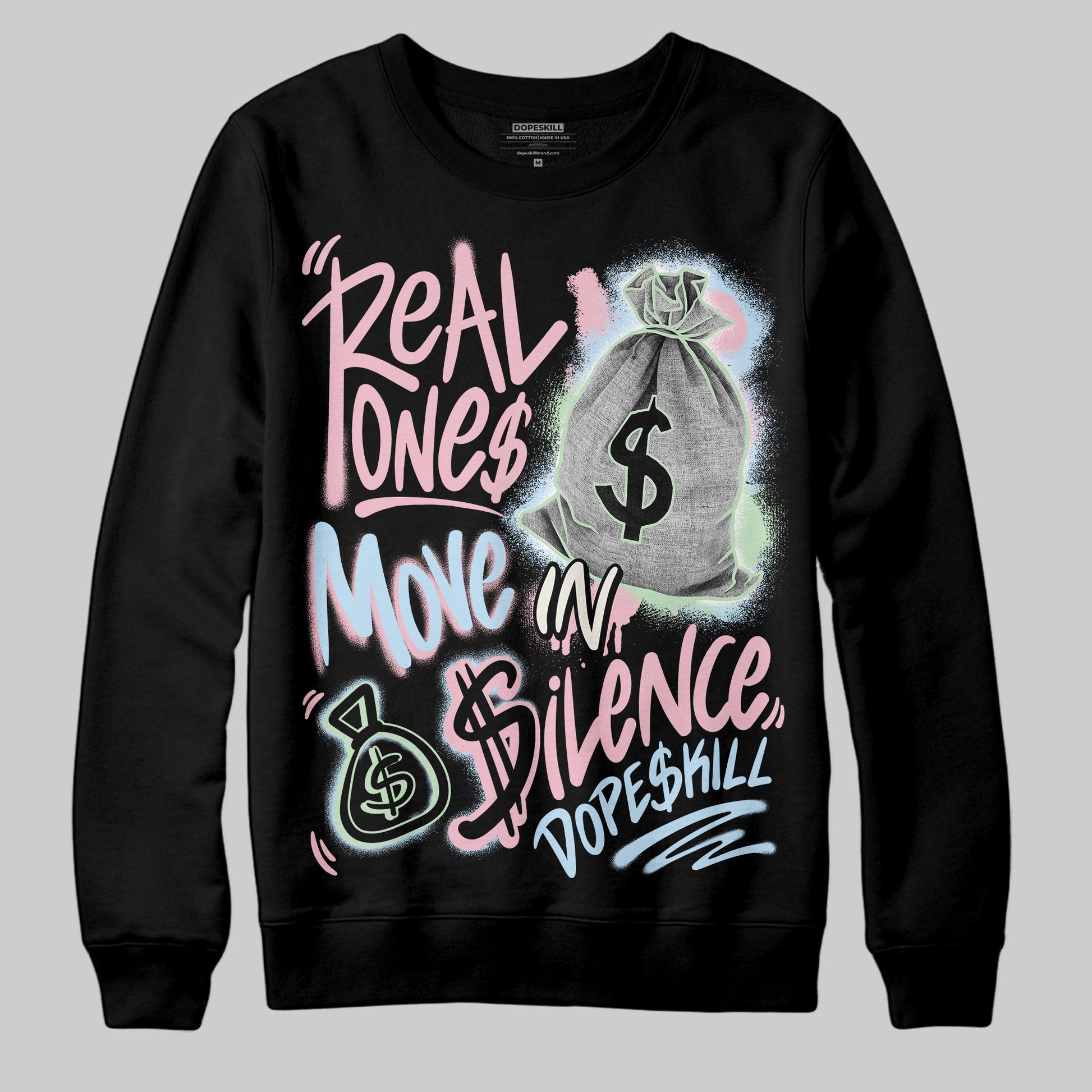 Jordan 4 Retro Valentine's Day (2026) (GS) DopeSkill Sweatshirt Real Ones Move In Silence Graphic Streetwear - Black