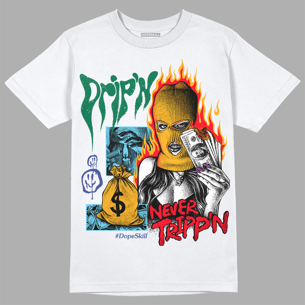 Jordan 1 Mid GS 'Six Championships' DopeSkill T-Shirt Drip'n Never Tripp'n Graphic Streetwear - White