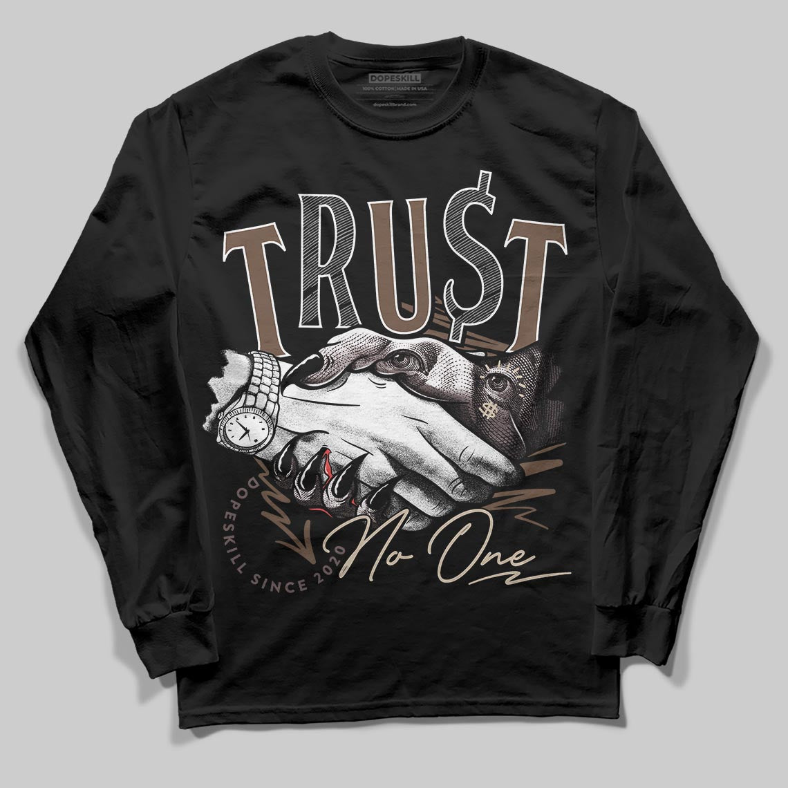 A Ma Maniére x Air Jordan 4 “Dark Mocha” DopeSkill Long Sleeve T-Shirt Trust No One Graphic Streetwear - black