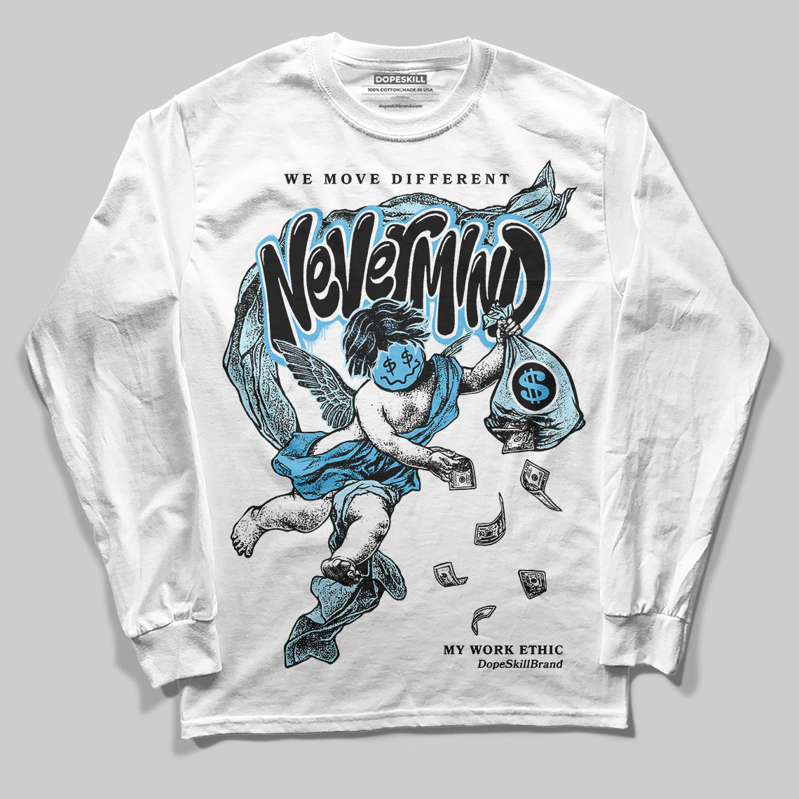 Jordan 11 Retro Legend Blue DopeSkill Long Sleeve T-Shirt Nevermind Graphic Streetwear - White