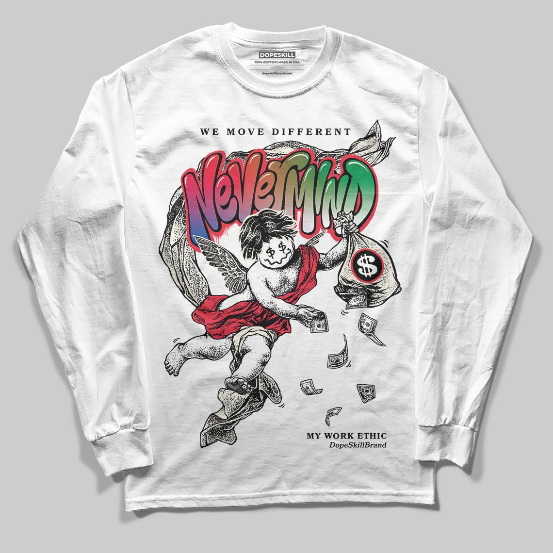 Jordan 11 Retro 285 Atlanta DopeSkill Long Sleeve T-Shirt Nevermind Graphic Streetwear - White