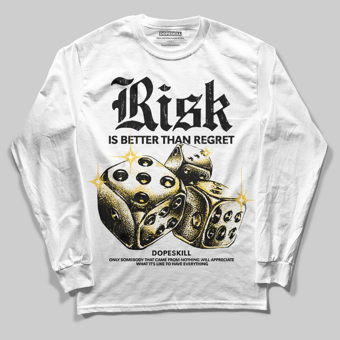 Yellow Sneakers DopeSkill Long Sleeve T-Shirt Risk Is Better Than Regret Graphic Streetwear - White