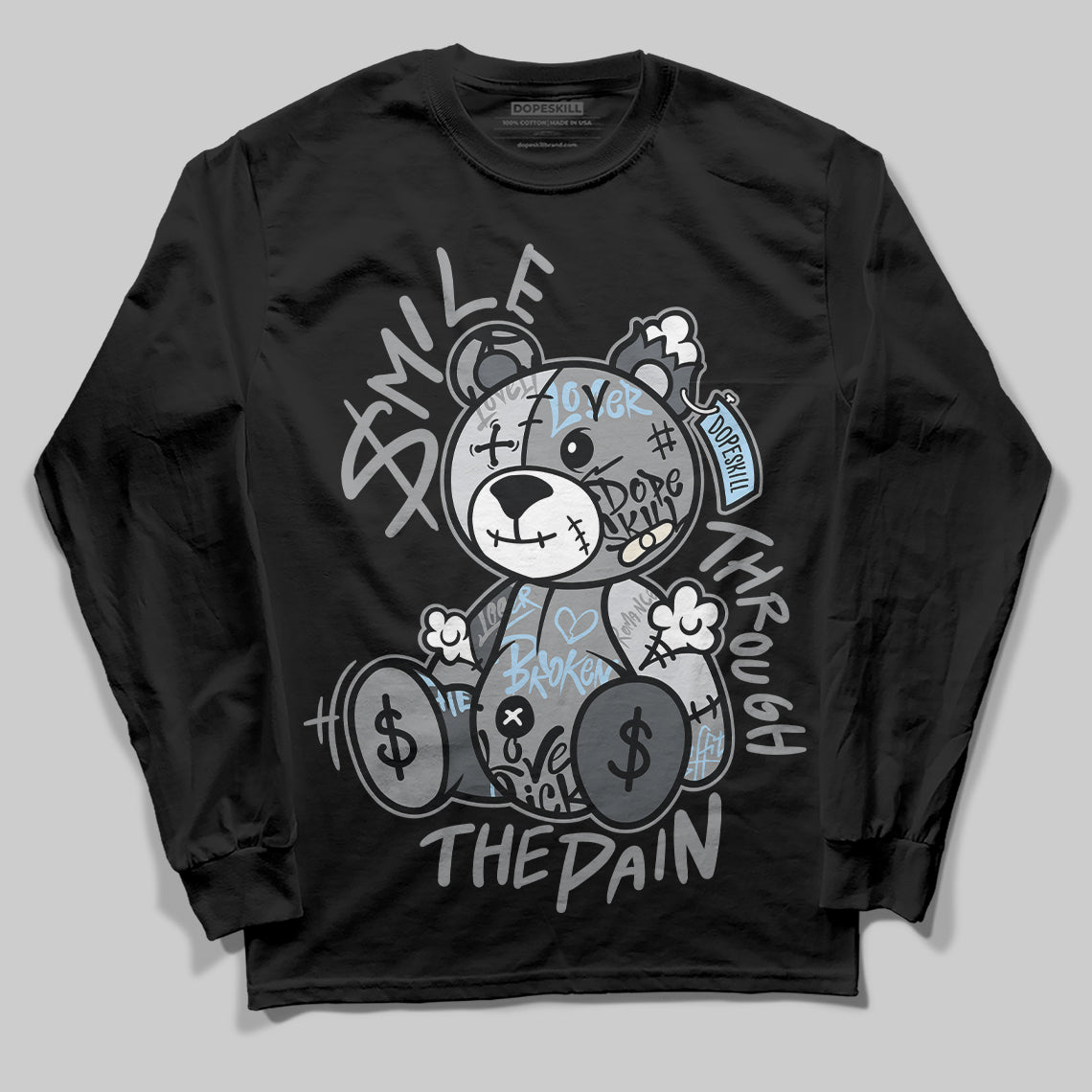 Jordan 5 Retro Wolf Grey (2026) DopeSkill Long Sleeve T-Shirt Smile Through The Pain Graphic Streetwear - Black