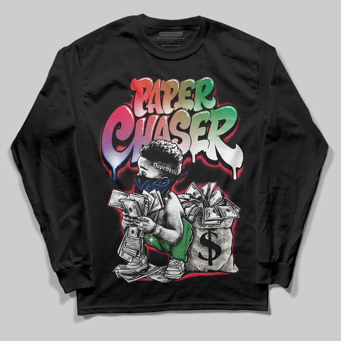 Jordan 11 Retro 285 Atlanta DopeSkill Long Sleeve T-Shirt Paper Chaser Boy Graphic Streetwear - Black