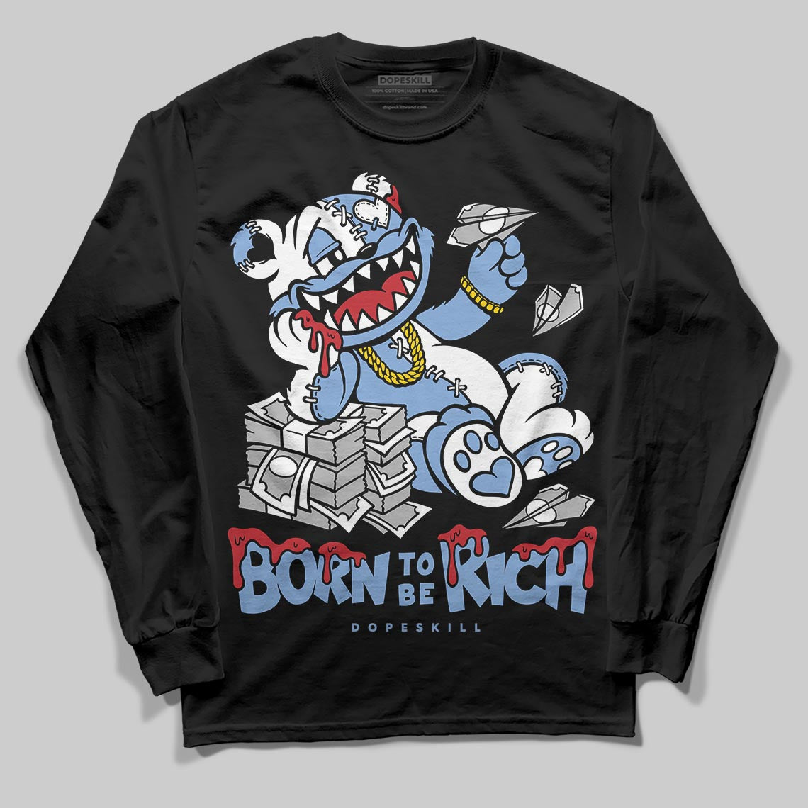 Jordan 4 WMNS 'Forget Me Not' DopeSkill Long Sleeve T-Shirt Born To Be Rich Graphic Streetwear - Black