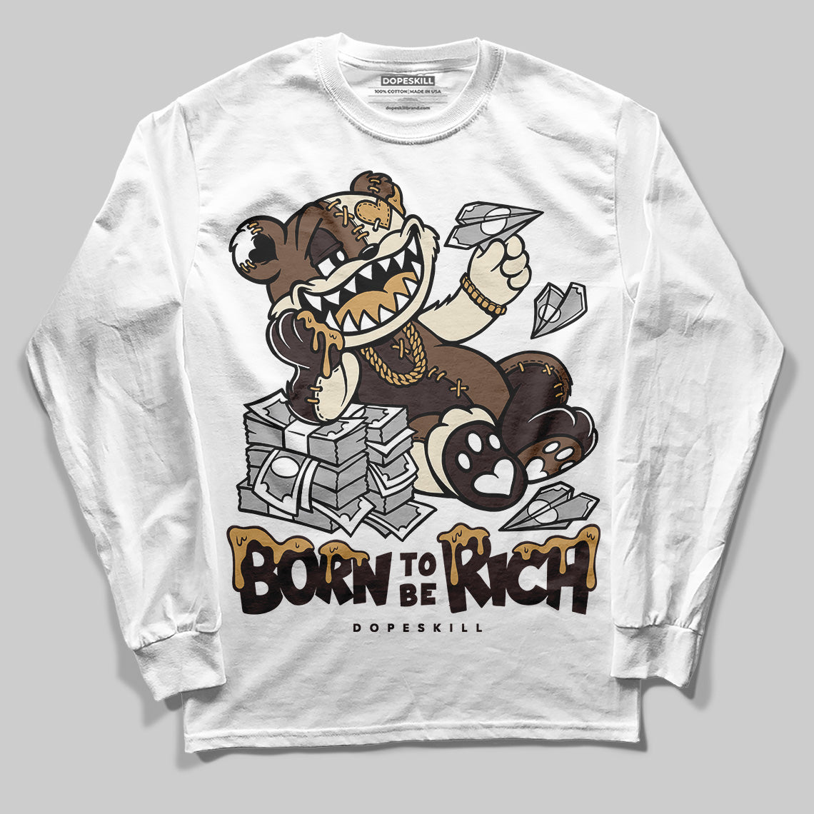 Jordan 5 “Earth/Metallic Gold” DopeSkill Long Sleeve T-Shirt Born To Be Rich Graphic Streetwear - White