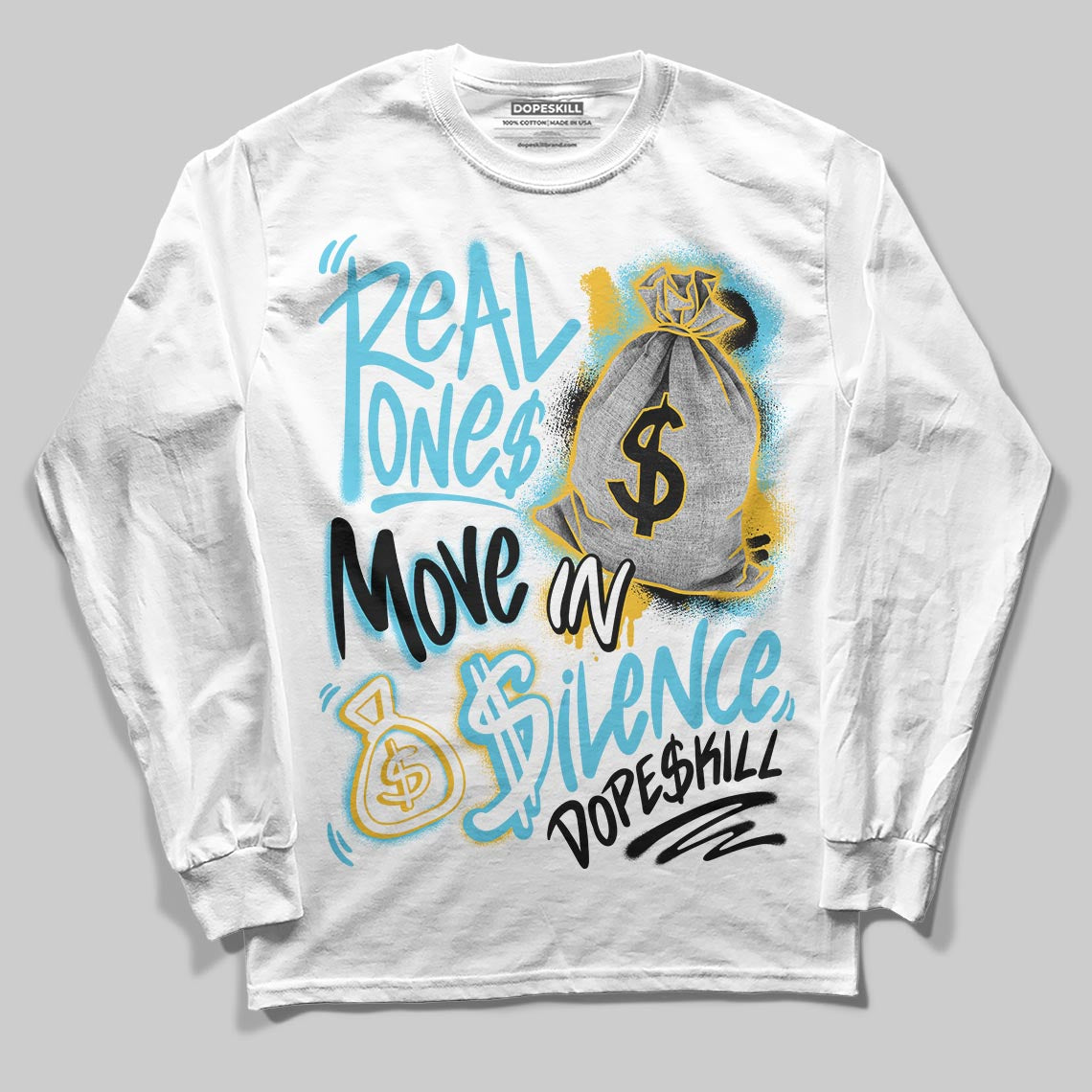 Jordan 11 Retro Gamma Blue (2025) DopeSkill Long Sleeve T-Shirt Real Ones Move In Silence Graphic Streetwear - White