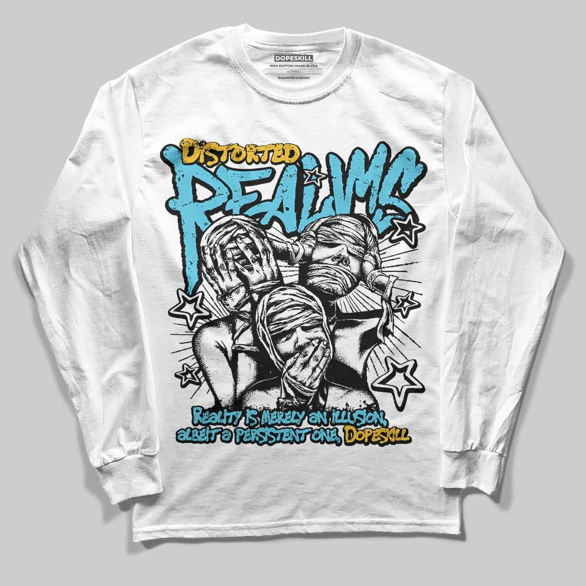 Jordan 11 Retro Gamma Blue (2025) DopeSkill Long Sleeve T-Shirt Distorted Realms Graphic Streetwear - White
