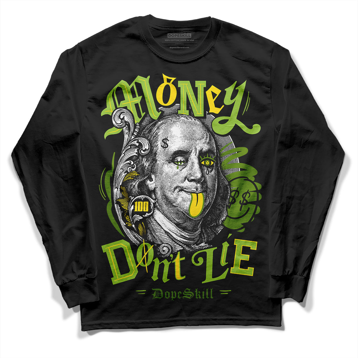 Dunk Low 'Chlorophyll' DopeSkill Long Sleeve T-Shirt Money Don't Lie Graphic Streetwear - Black