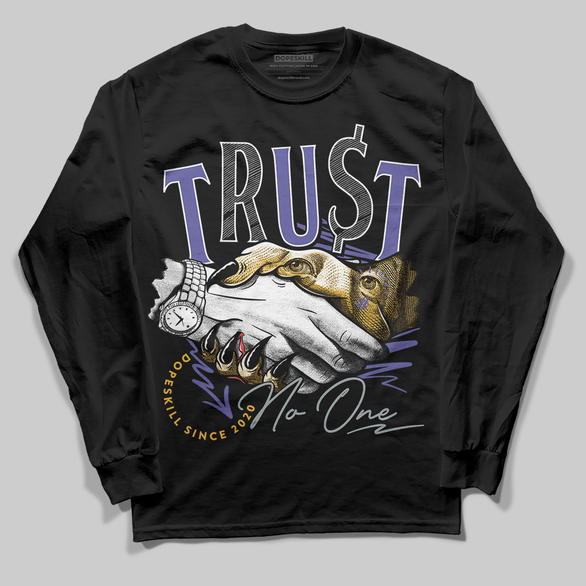 Jordan 4 Retro Lakers DopeSkill Long Sleeve T-Shirt Trust No One Graphic Streetwear - Black
