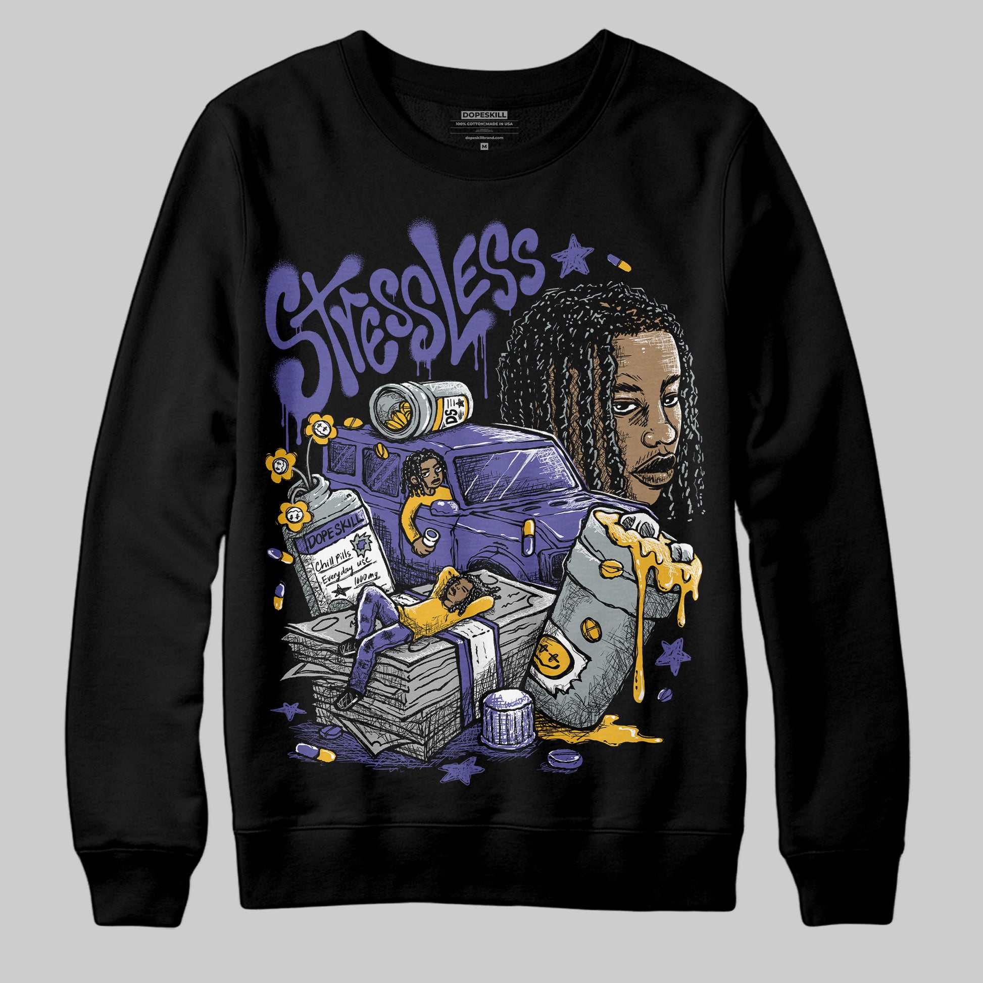 Jordan 4 Retro Lakers DopeSkill Sweatshirt Stressless Graphic Streetwear - black