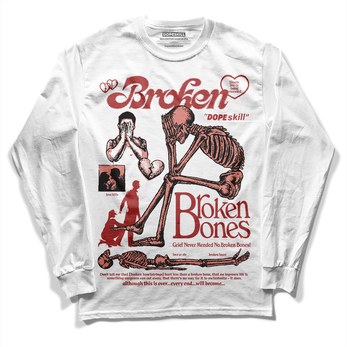 Jordan 13 “Dune Red” DopeSkill Long Sleeve T-Shirt Broken Bones Graphic Streetwear - White