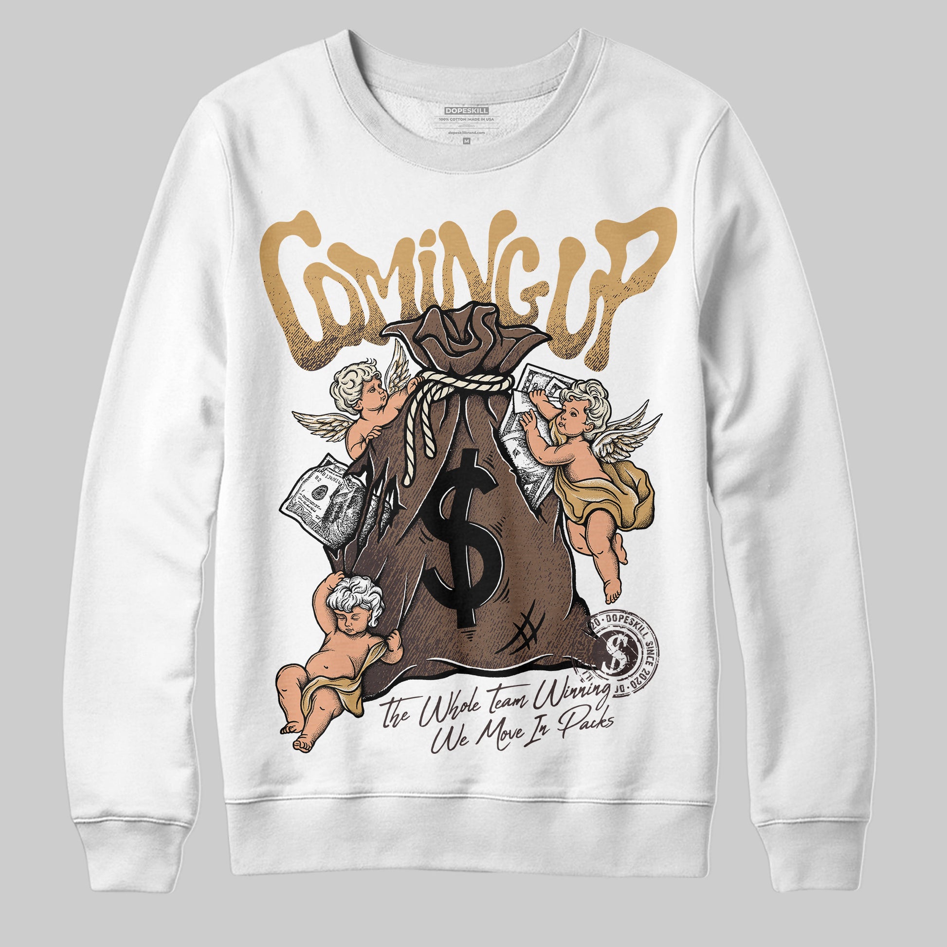 Jordan 5 “Earth/Metallic Gold” DopeSkill Sweatshirt Money Bag Coming Up Graphic Streetwear - White