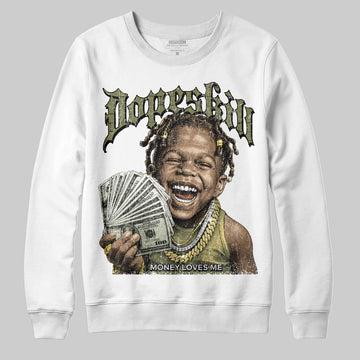Olive Sneakers DopeSkill Sweatshirt Money Loves Me Graphic Streetwear - White