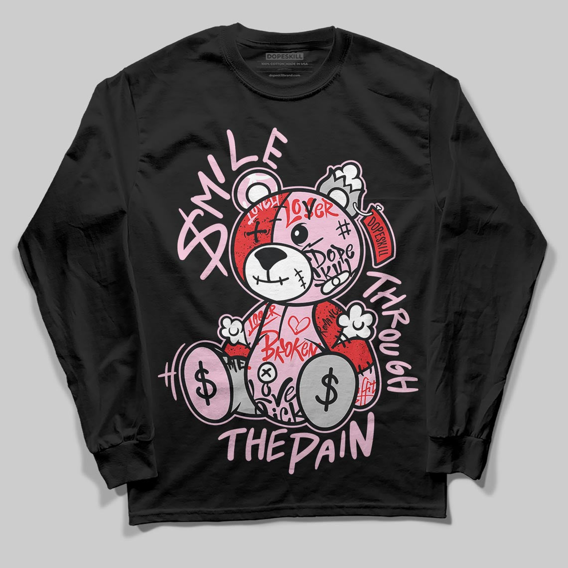 Awake NY x Air Jordan 5 Arctic Pink DopeSkill Long Sleeve T-Shirt Smile Through The Pain Graphic Streetwear - Black