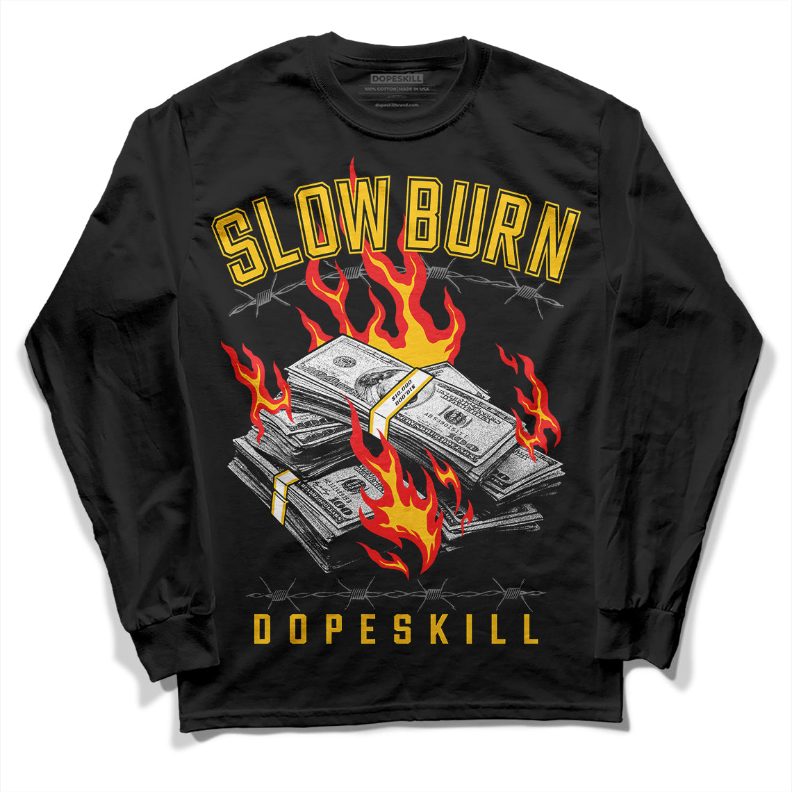 Yellow Sneakers DopeSkill Long Sleeve T-Shirt Slow Burn Graphic Streetwear - Black