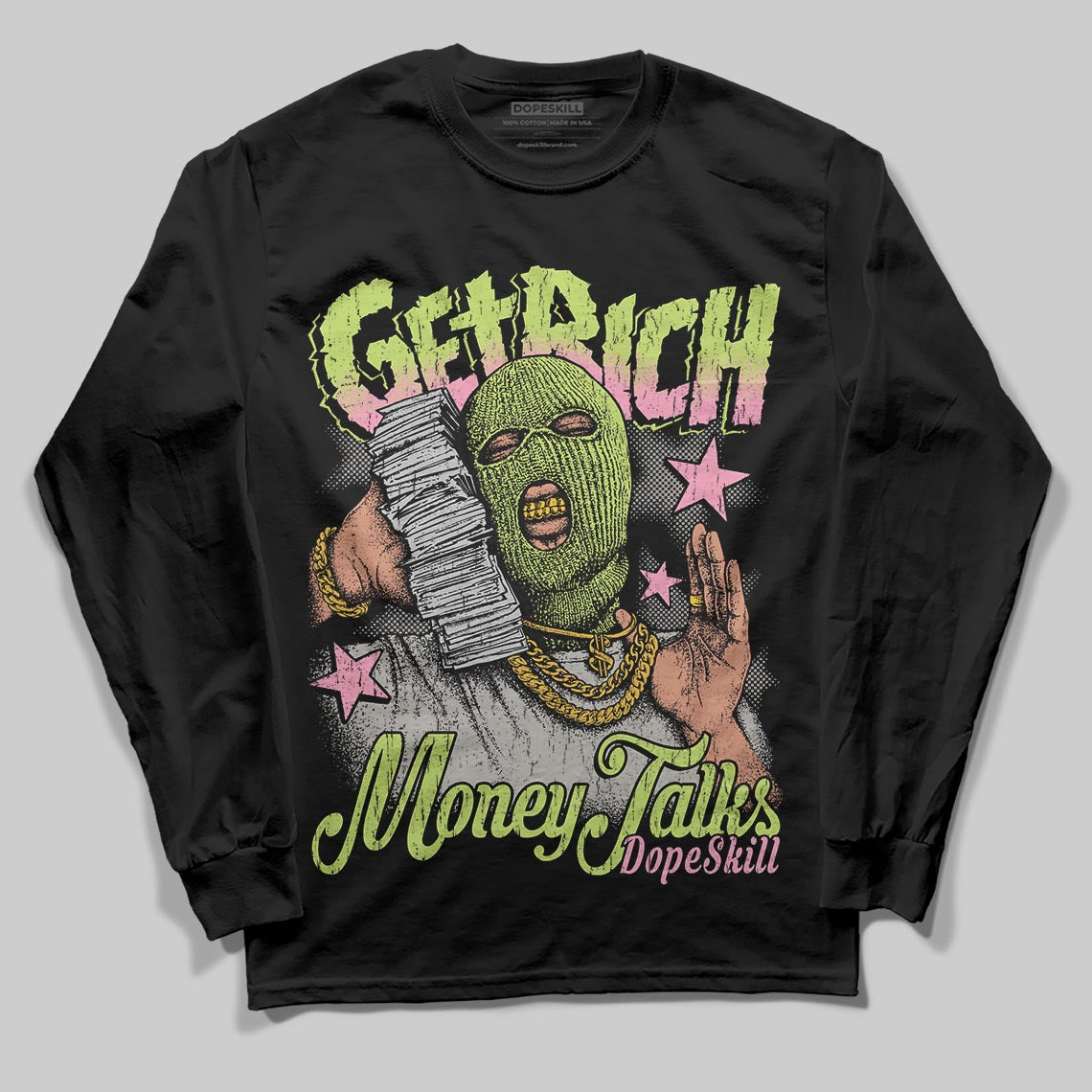 Chase B x Travis Scott x Jordan Jumpman Jack DopeSkill Long Sleeve T-Shirt Get Rich Graphic Streetwear - black