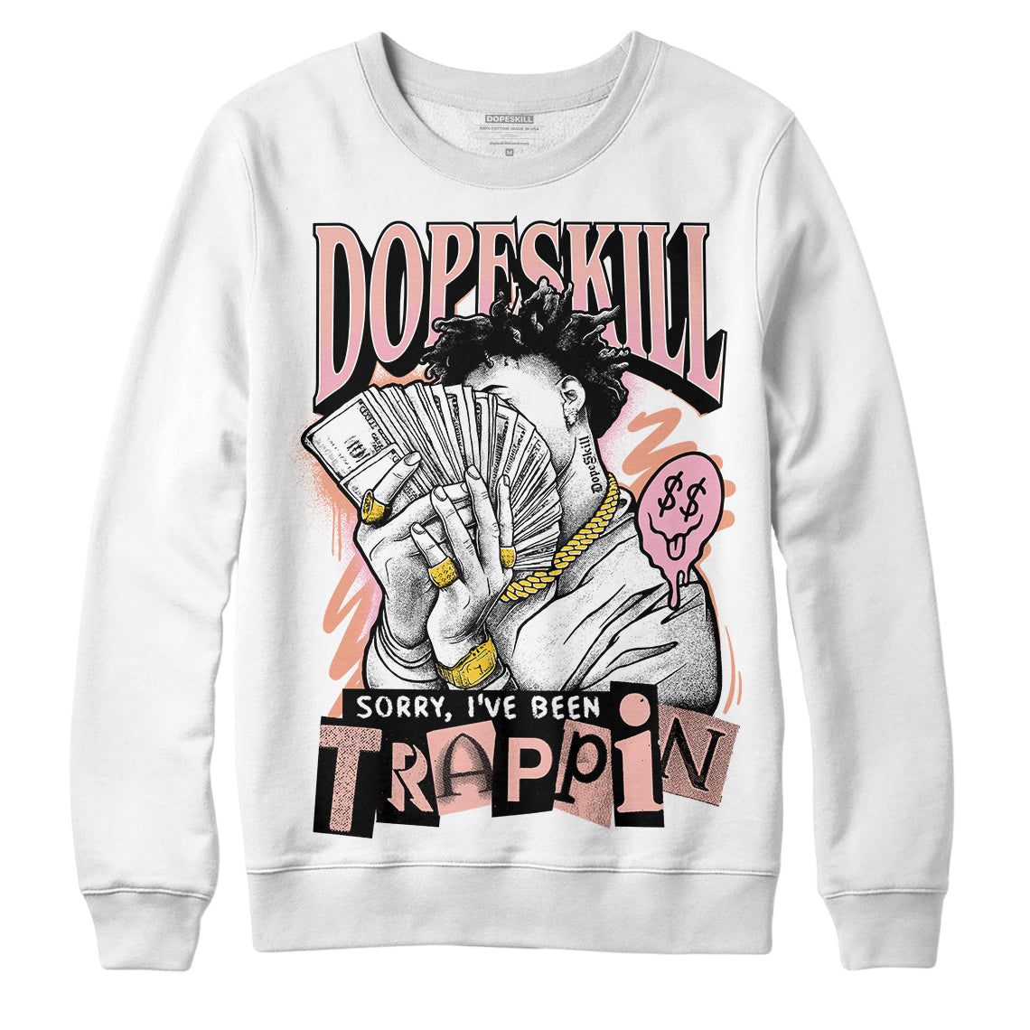 Jordan 11 Low “Legend Pink” DopeSkill Sweatshirt Sorry I've Been Trappin Graphic Streetwear - White