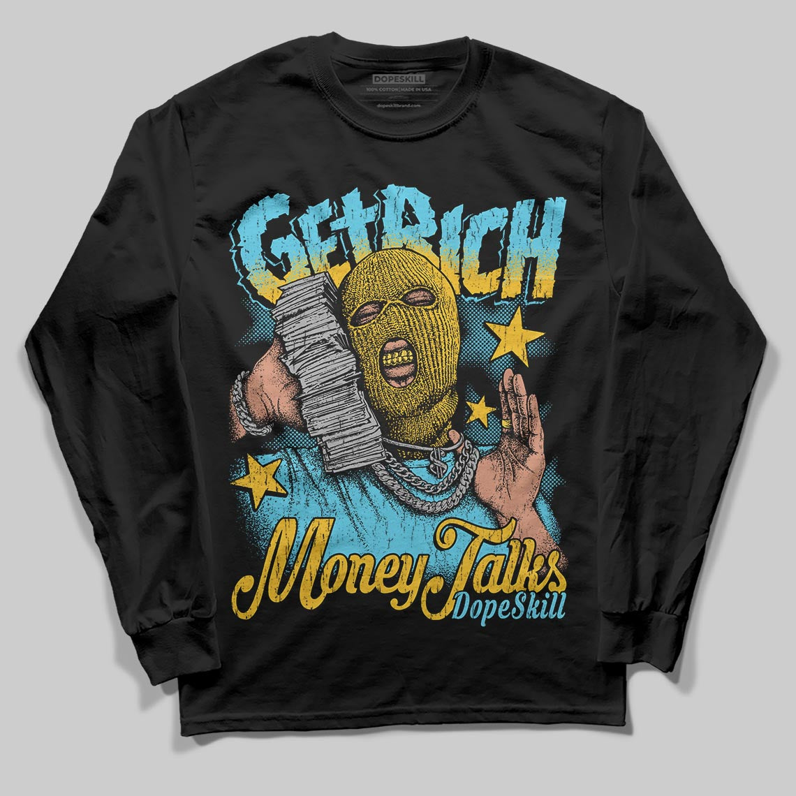 Jordan 11 Retro Gamma Blue (2025) DopeSkill Long Sleeve T-Shirt Get Rich Graphic Streetwear - Black