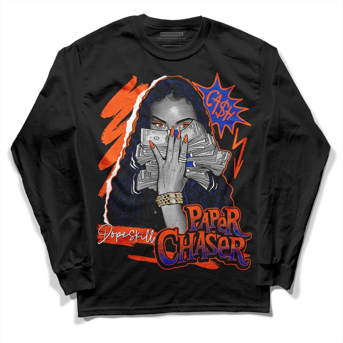 Dunk Low Futura Orange Blaze DopeSkill Long Sleeve T-Shirt NPC Graphic Streetwear - Black