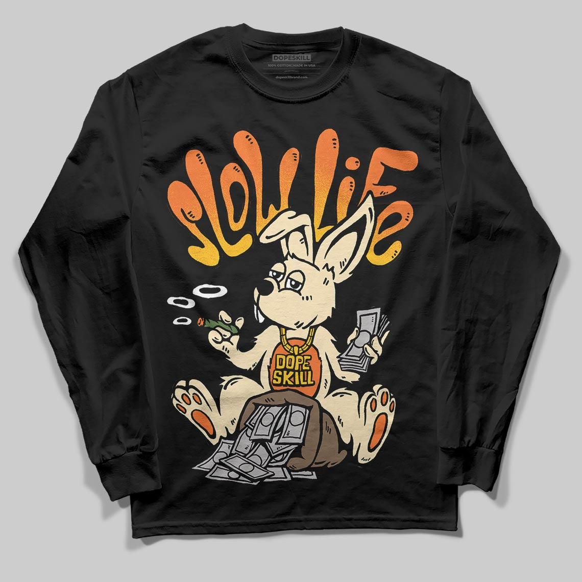 Orange, Black and White Sneakers DopeSkill Long Sleeve T-Shirt Slow Life Graphic Streetwear - Black