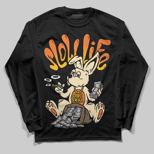 Orange, Black and White Sneakers DopeSkill Long Sleeve T-Shirt Slow Life Graphic Streetwear - Black