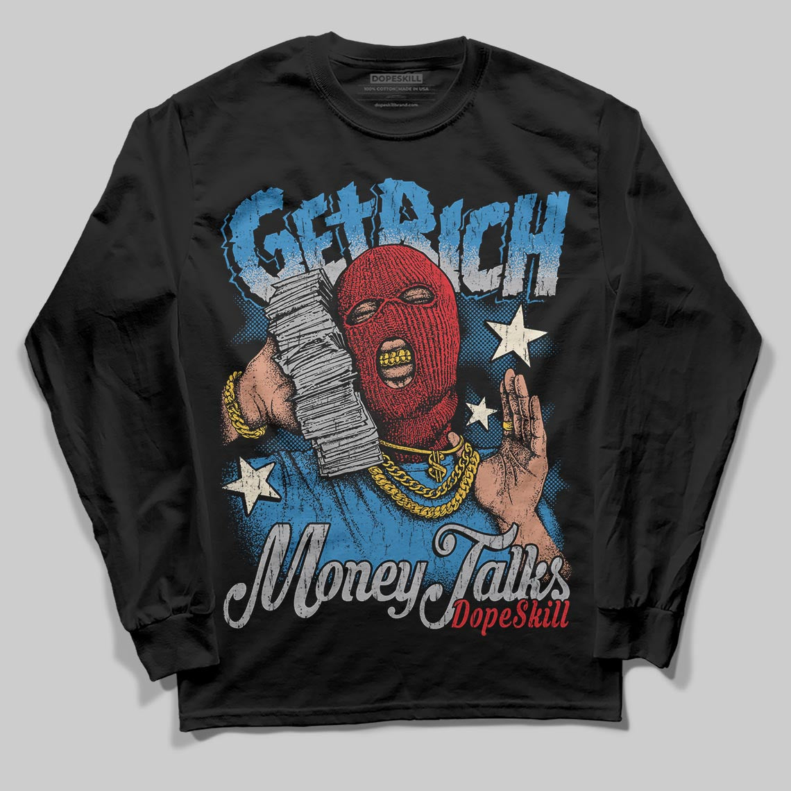 Jordan 3 Retro OG Rare Air DopeSkill Long Sleeve T-Shirt Get Rich Graphic Streetwear - Black