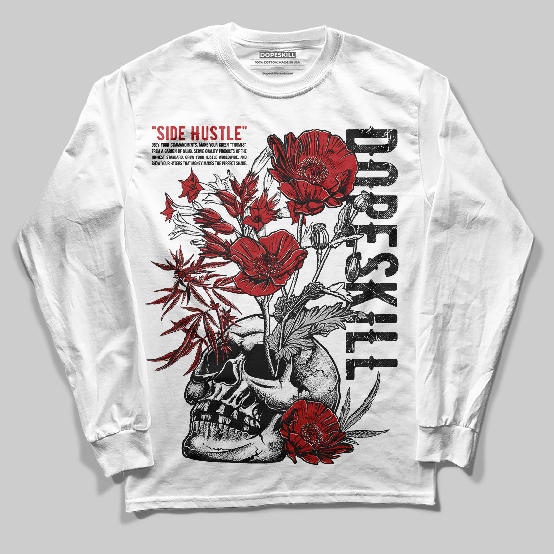 Jordan 12 Retro Flu Game (2025) DopeSkill Long Sleeve T-Shirt Side Hustle Graphic Streetwear - White