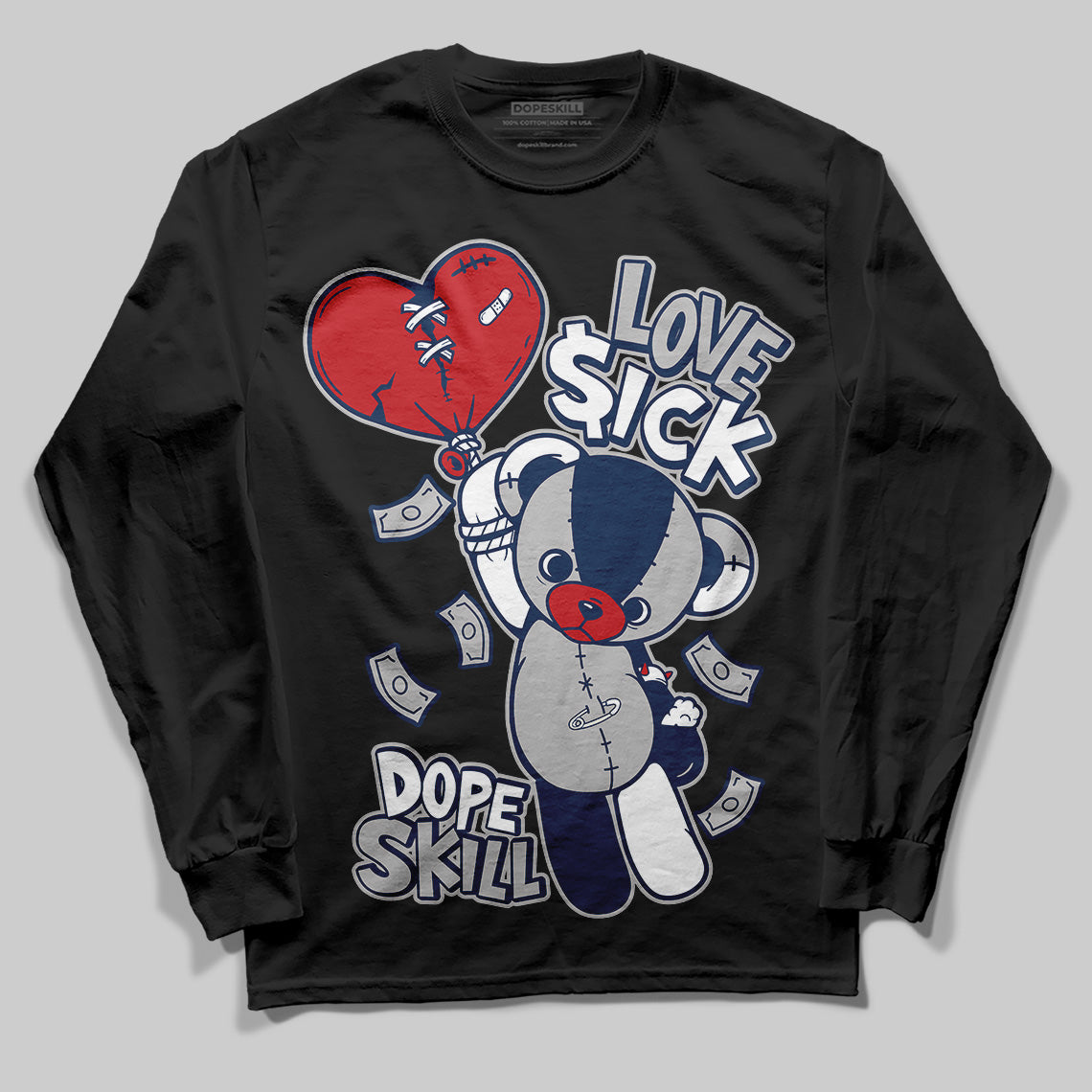 Jordan 4 SB “Summit White/Navy” DopeSkill Long Sleeve T-Shirt Love Sick Graphic Streetwear - Black