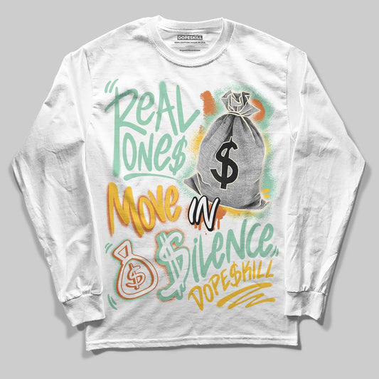 SB Dunk Low Rodeo Tourmaline DopeSkill Long Sleeve T-Shirt Real Ones Move In Silence Graphic Streetwear - White 
