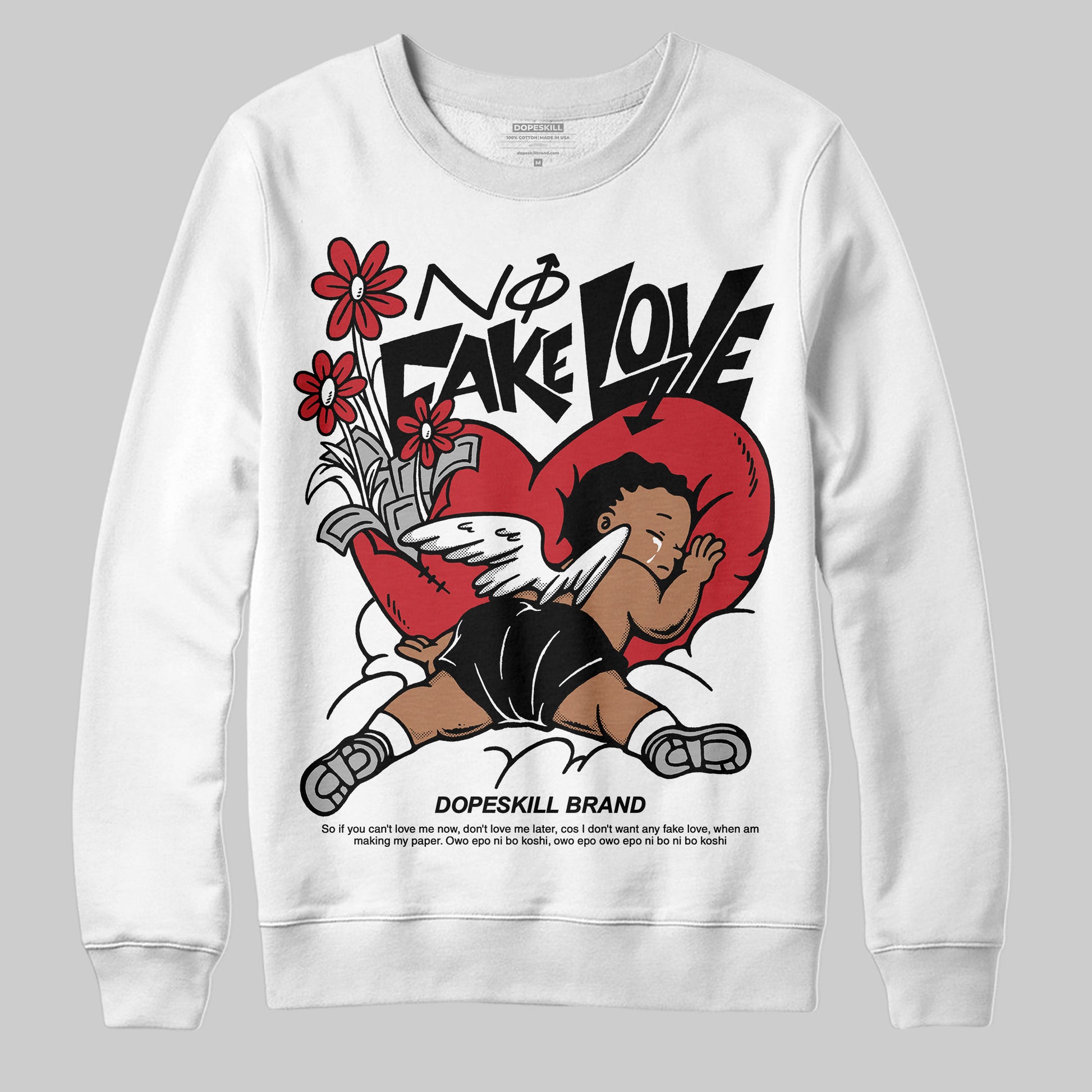 Jordan 11 “Bred Velvet” DopeSkill Sweatshirt No Fake Love Graphic Streetwear - White