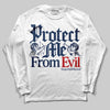 Jordan 4 SB “Summit White/Navy” DopeSkill Long Sleeve T-Shirt Protect Me From Evil Graphic Streetwear - White