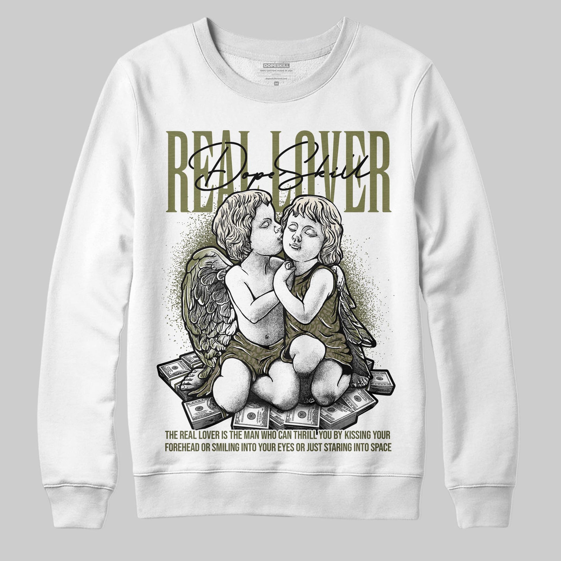 Jordan 3 “Medium Olive” aka “Family Affair” DopeSkill Sweatshirt Real Lover Graphic Streetwear - White