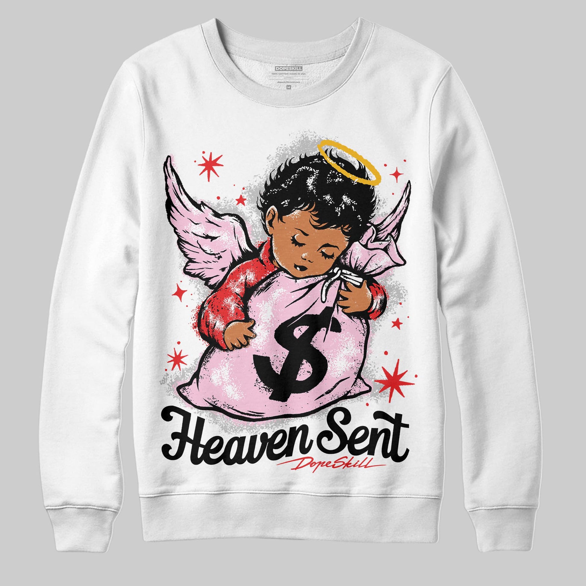 Awake NY x Air Jordan 5 Arctic Pink DopeSkill Sweatshirt Heaven Sent Graphic Streetwear - White